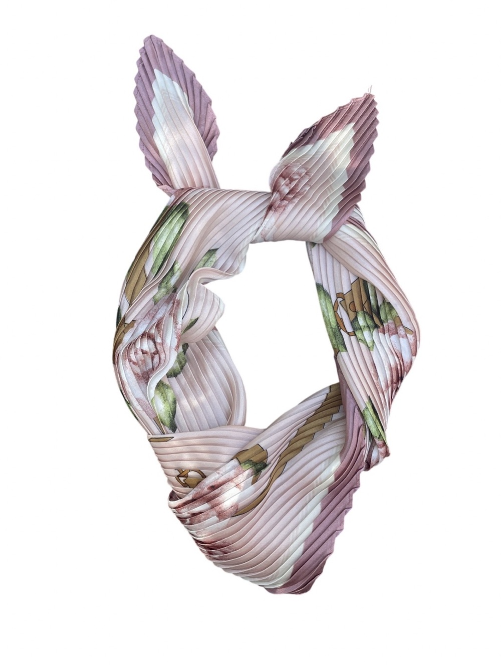 Vintage Style Micro Pleated Diamond Scarf Pink Floral Rose Print Accordion